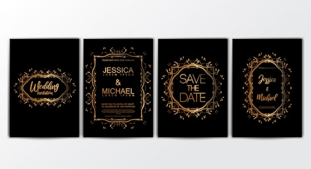 Conjunto de tarjetas de invitación de boda con concepto de lujo