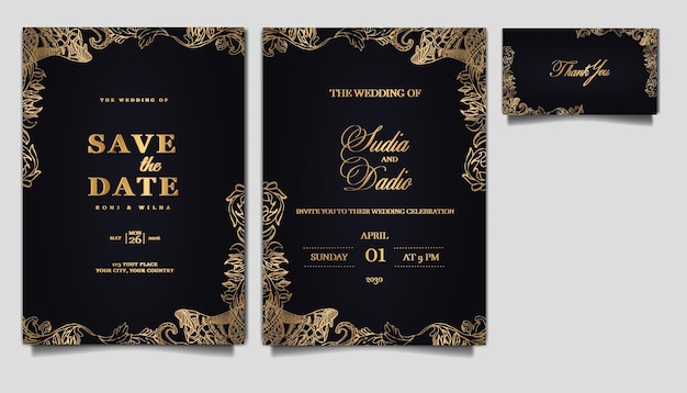 Conjunto de tarjetas de invitación de boda elegante