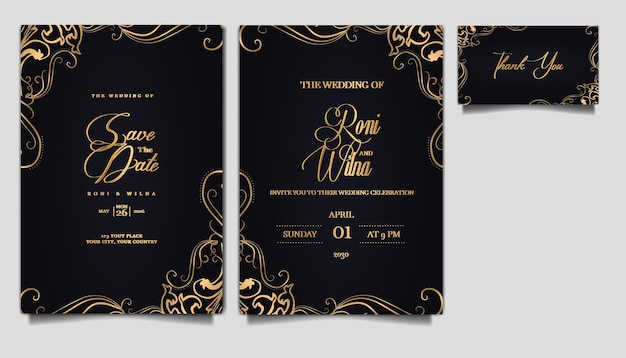 Conjunto de tarjetas de invitación de boda elegante
