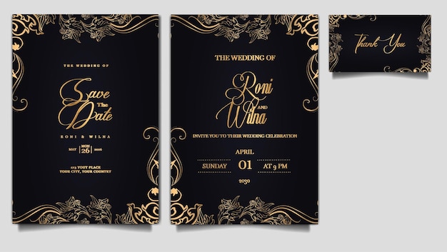 Conjunto de tarjetas de invitación de boda elegante