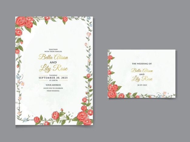 Conjunto de tarjetas de invitación de boda de eucalipto de acuarela con vector