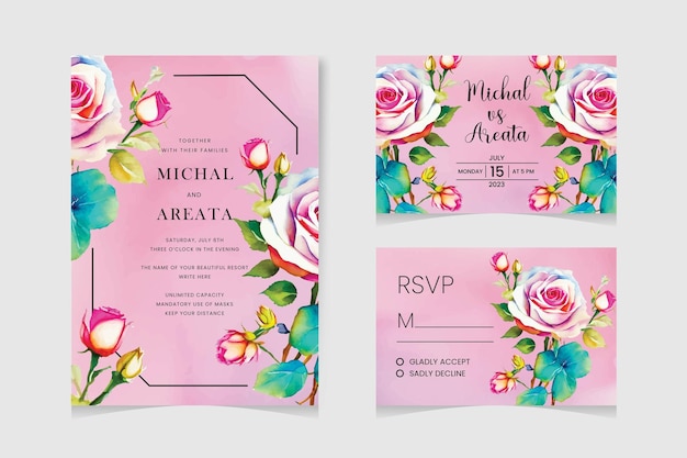 Conjunto de tarjetas de invitación de boda de eucalipto con acuarela vectorial gratuita