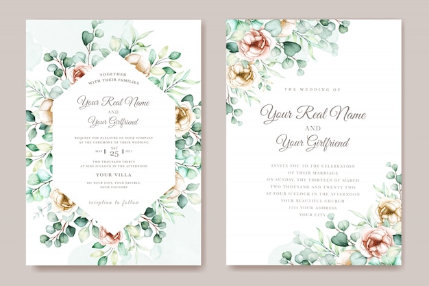 conjunto de tarjetas de invitación de boda de eucalipto acuarela
