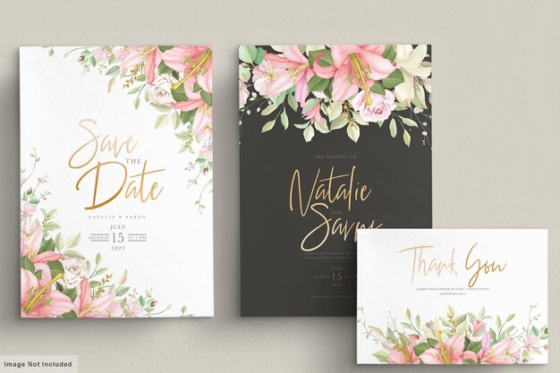 Conjunto de tarjetas de invitación de boda florales dibujadas a mano