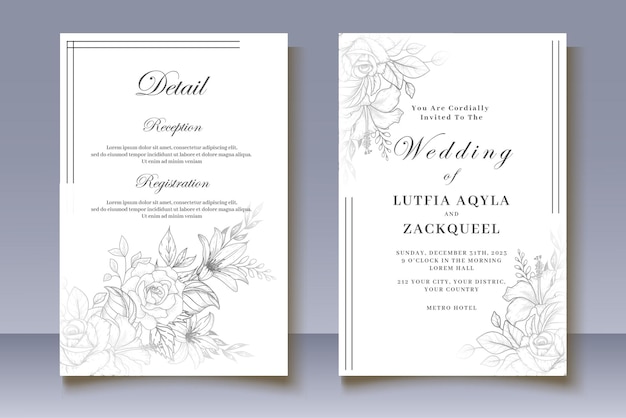 Vector conjunto de tarjetas de invitación de boda florales dibujadas a mano