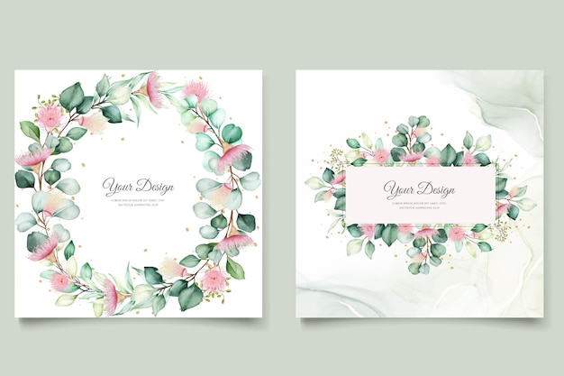 conjunto de tarjetas de invitación de boda con flores de eucalipto