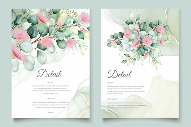 conjunto de tarjetas de invitación de boda con flores de eucalipto