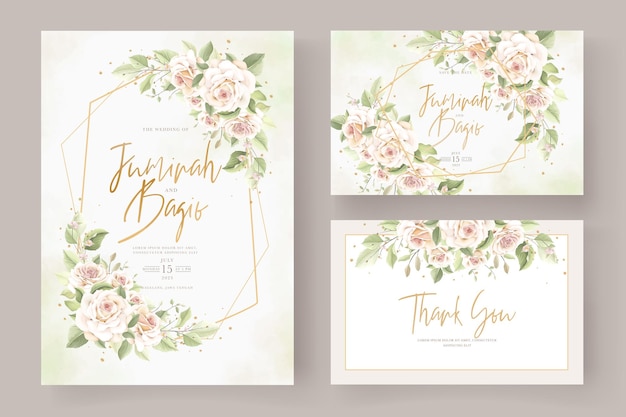 Conjunto de tarjetas de invitación de boda rosas dibujadas a mano