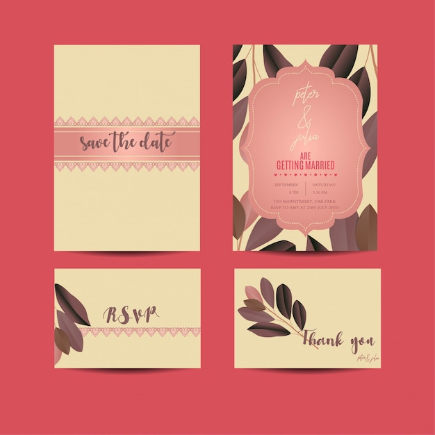 Vector conjunto de tarjetas de invitación de boda