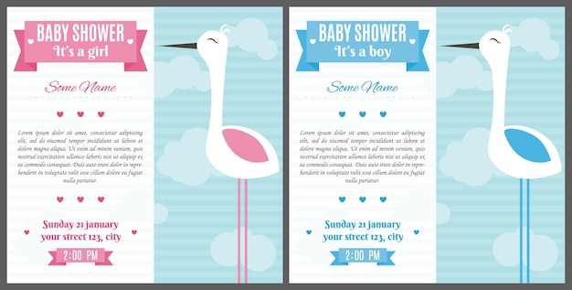 Conjunto de tarjetas de invitación para la ducha de bebé Marco de bebé con cochecito y pegatinas en fondo a rayas