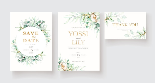 conjunto de tarjetas de invitación de peonía acuarela y eucalipto