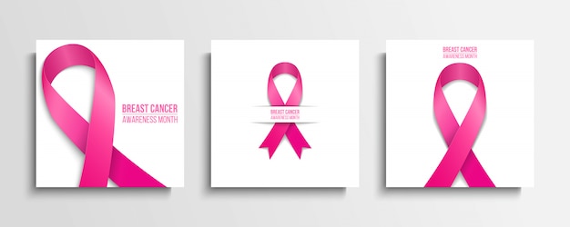 Vector conjunto de tarjetas del mes de concientización sobre el cáncer de mama.