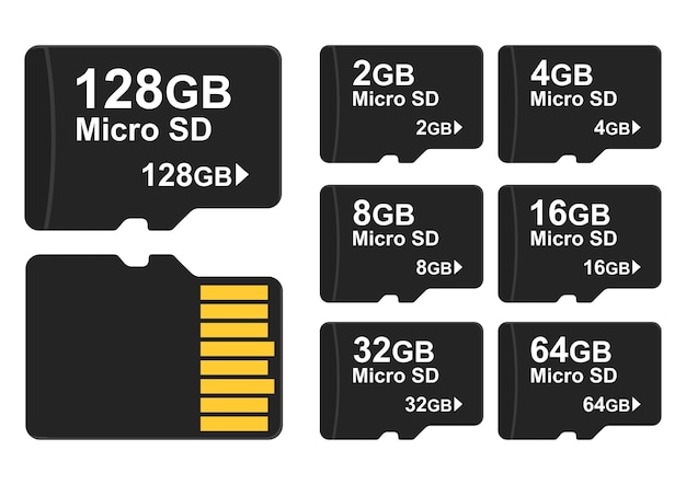 Conjunto de tarjetas micro sd aisladas sobre fondo blanco