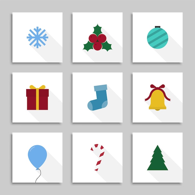 Conjunto de tarjetas de Navidad contemporáneas Elementos coloridos de Navidad Iconos planos creativos de feliz año nuevo