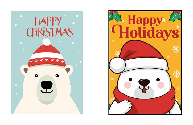 Conjunto de tarjetas de Navidad Feliz Colección de tarjetas de Navidad de oso polar
