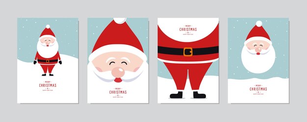 Conjunto de tarjetas de Navidad Feliz Navidad y Feliz saludo deseos lindo vector de letras de Santa Claus
