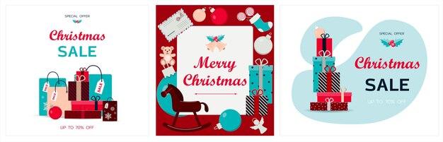 Conjunto de tarjetas de navidad ilustración vectorial de una gran chimenea acogedora venta de navidad con libros en el fondo ...