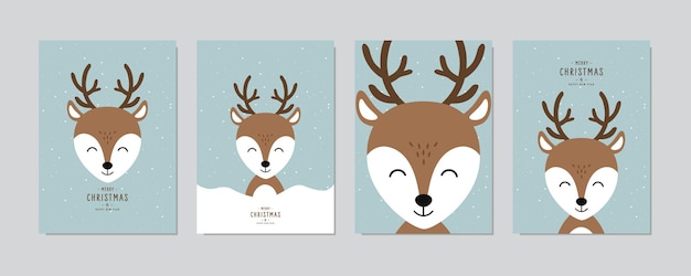 Conjunto de tarjetas de Navidad Rano lindo Feliz Navidad felicitación con vector de letras