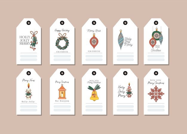 Conjunto de tarjetas de Navidad en rosa, diseño de ilustraciones