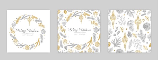 Conjunto Tarjetas Navidad Vector Diseño Plantillas Tarjeta Fiesta Fiesta