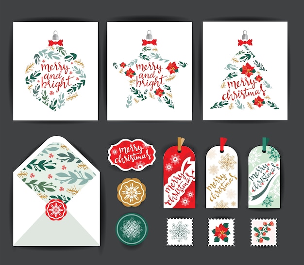 Vector conjunto de tarjetas de navidad.