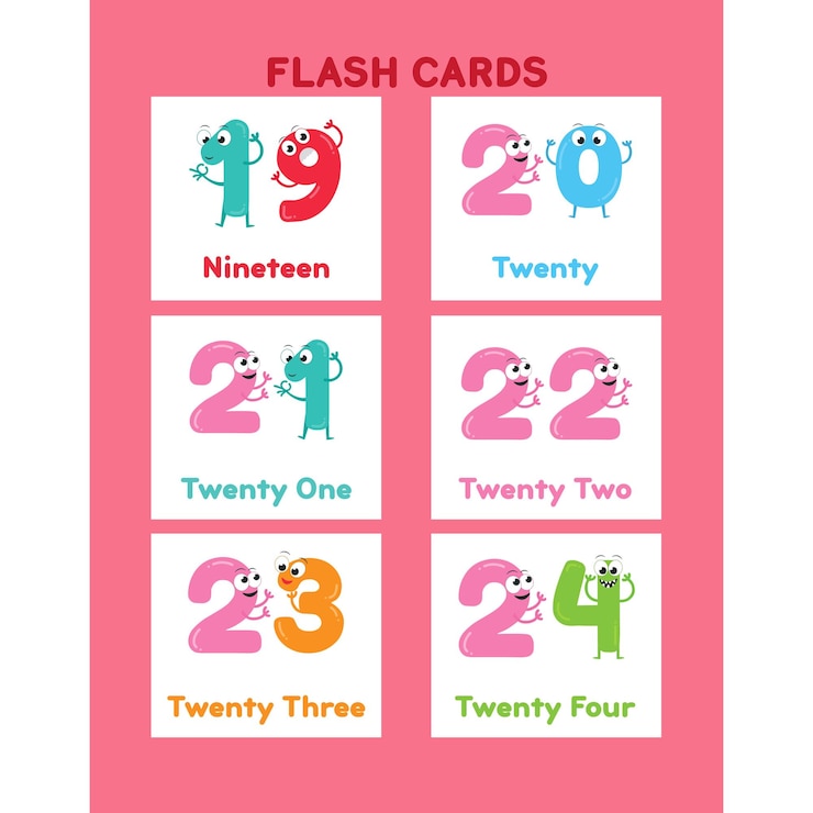Vector conjunto de tarjetas de números para niños de 19 a 24 años
