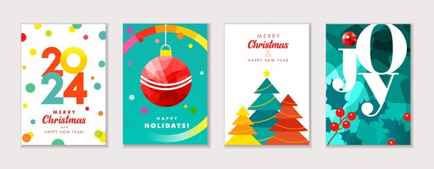 Vector conjunto de tarjetas o carteles de navidad diseño geométrico moderno