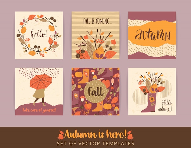 Vector conjunto de tarjetas de otoño.