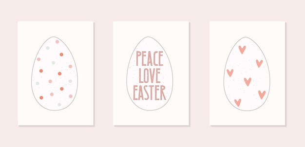 Conjunto de tarjetas de Pascua simple Ilustración vectorial con texto de huevos festivos