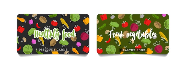 Conjunto de tarjetas de programa de descuento o fidelización con ilustración moderna de verduras frescas