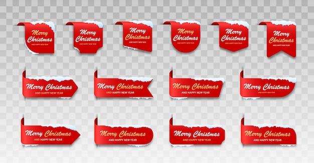 Conjunto de tarjetas rojas de invierno Etiqueta Feliz Navidad para feliz Navidad con nieve
