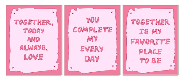 Conjunto de tarjetas de San Valentín con letras escritas a mano