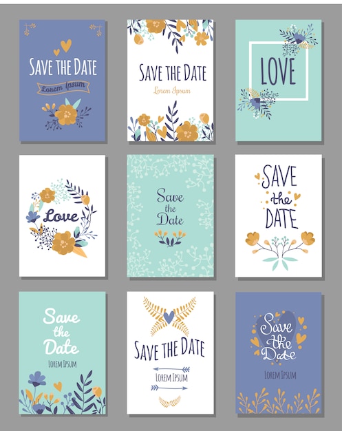 Conjunto de tarjetas save the date, tema de amor romántico