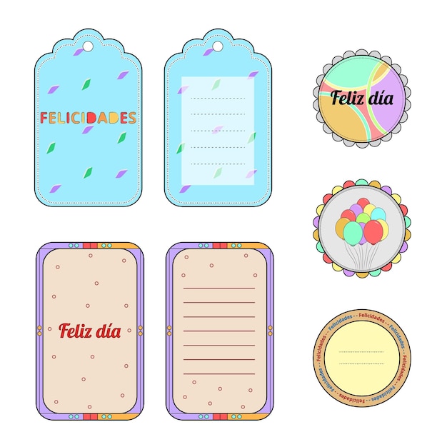 Vector conjunto de tarjetas y stickers de felicitaciones