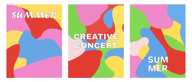 Un conjunto de tarjetas de verano brillantes y jugosas Concepto creativo Diseño de arte abstracto contemporáneo