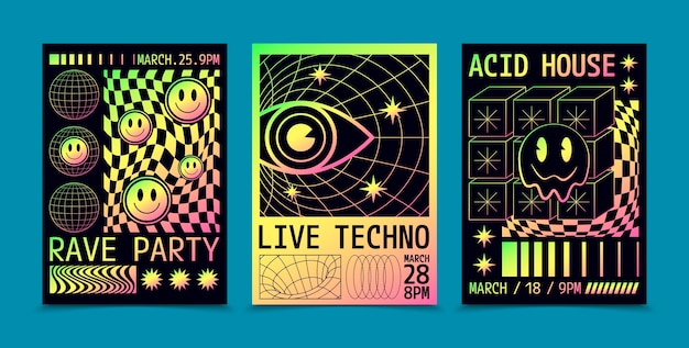Conjunto de tarjetas verticales de estilo ácido gradiente