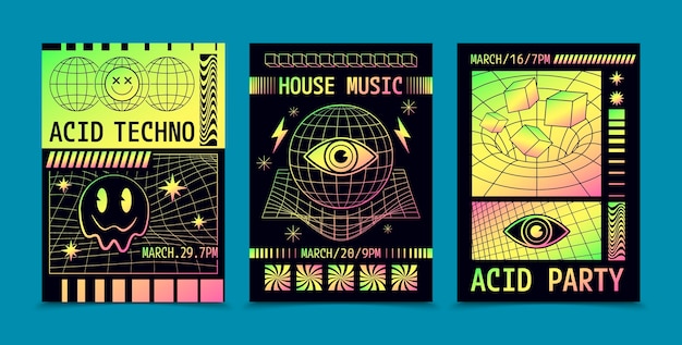Conjunto de tarjetas verticales de estilo ácido gradiente