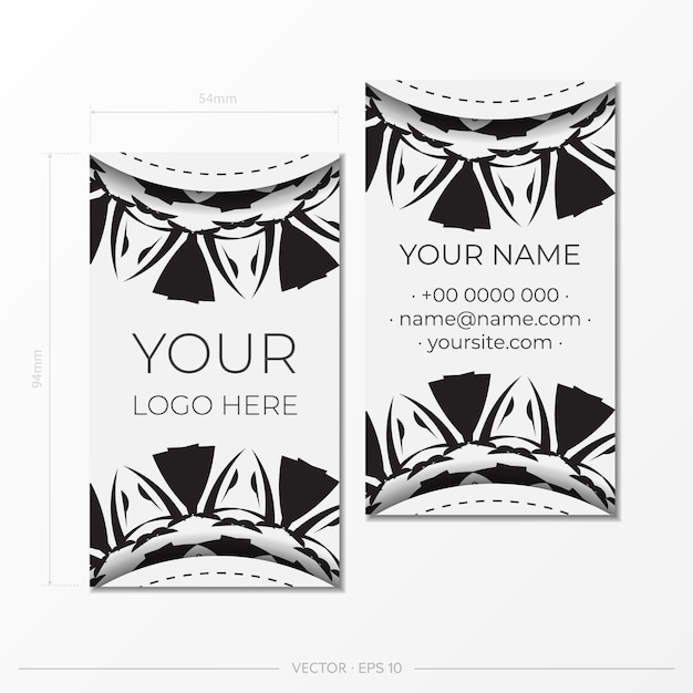 Un conjunto de tarjetas de visita blancas con adornos negros Diseño de tarjeta de visita lista para imprimir con espacio para el texto y patrones abstractos