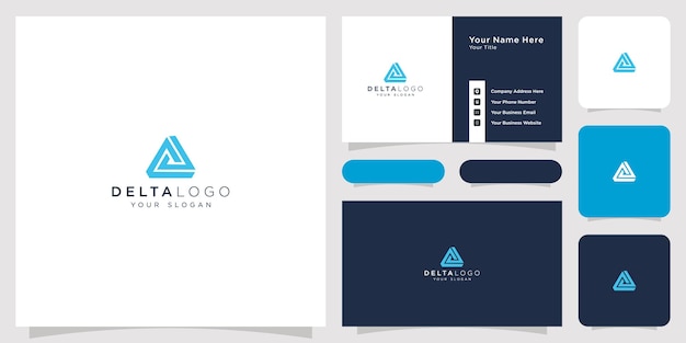 Conjunto de tarjetas de visita de concepto de logotipo delta