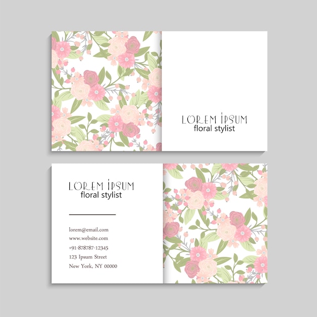 Conjunto de tarjetas de visita florales.