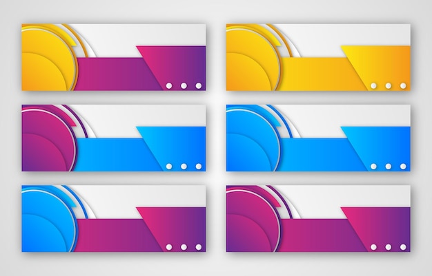 conjunto de tarjetas de visita y plantillas de banner. Fondo abstracto con violeta, amarillo y azul.