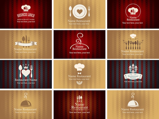 conjunto de tarjetas de visita sobre el tema de la comida y la bebida