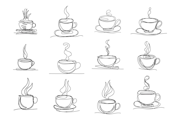 conjunto de tazas de café diseño artístico de una línea