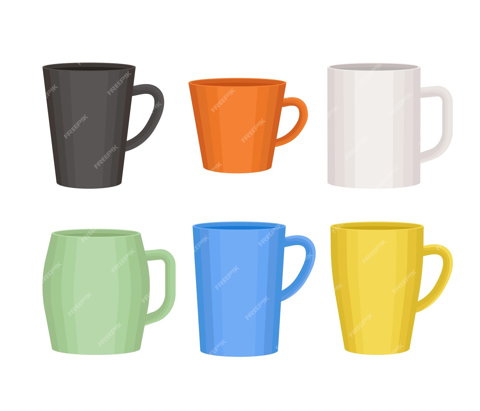 de de diferentes colores en estilo vectorial de dibujos animados tazas de café y en blanco negro | Vector Premium