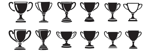 Conjunto de tazas de trofeo diseño de ilustración vectorial del icono deportivo