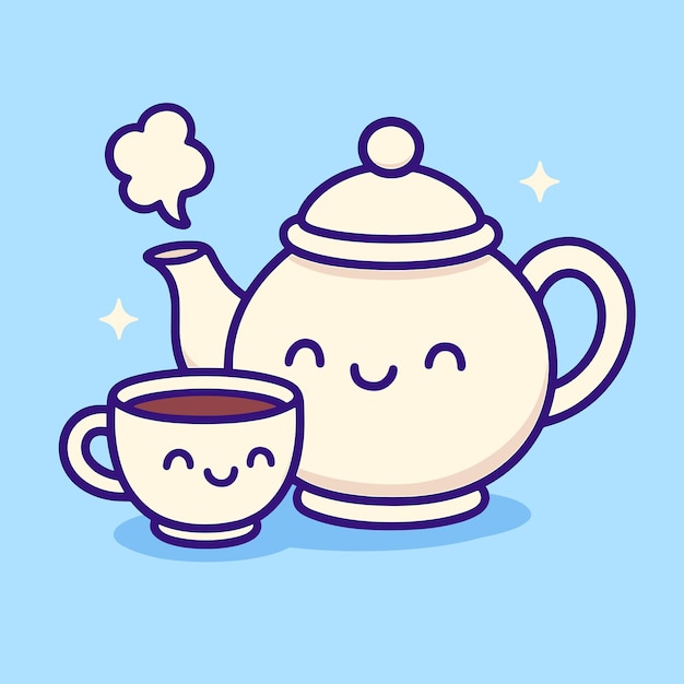 Conjunto de té lindo Kawaii dibujos animados icono vectorial ilustración bebida diseño de icono de la naturaleza