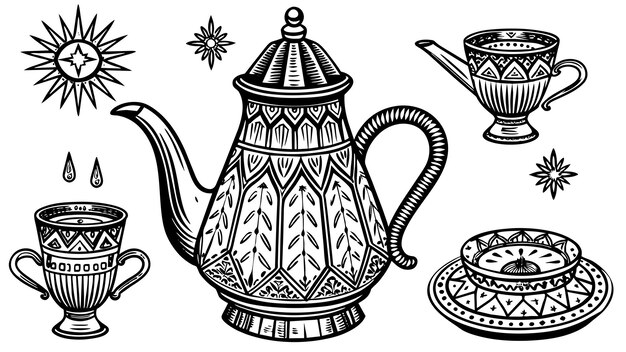 conjunto de té marroquí ilustración gráfica vectorial formato de archivo fuente EPS diseño de icono de escala sin pérdidas