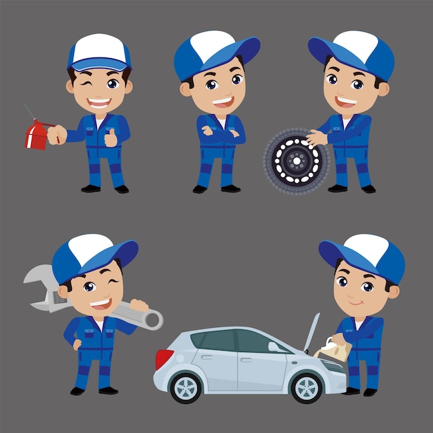 Vector conjunto de técnico con diferentes poses.