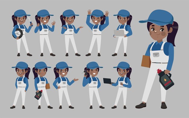 Conjunto de técnico con diferentes poses.