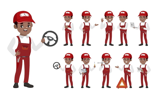 Conjunto de técnico con diferentes poses.